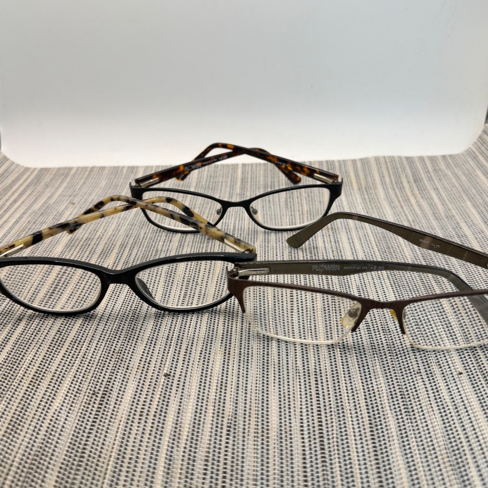 Flower by Drew Barrymore Reading Glasses Lot 3 Pair +2.00 Black Brown Tortoise‎